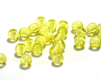 4 mm Small Round Czech Pressed Glass Beads - Jonquil Yellow