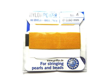 Griffin NylonPower Bead String - Pearl Knotting Cord with Needle - DARK YELLOW (2 m/6.6 Ft)