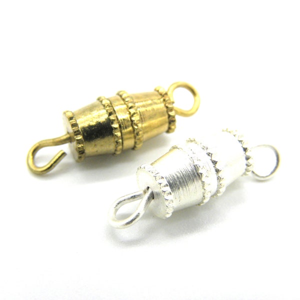 10 x 6 mm Large Brass Barrel Screw Clasp - Screw-On Clasp for Necklaces - Brass (gold coloured) or Silver Plated