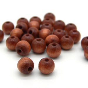 Petites perles en bois rondes de 6 mm - Qualité joaillière - Marron clair - 40 perles