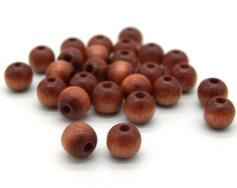 Petites perles en bois rondes de 6 mm - Qualité joaillière - Marron clair - 40 perles