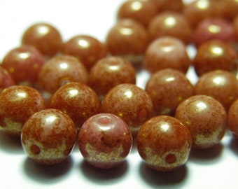 6 mm Round Czech Glass Beads - Round Pressed Beads - Amethyst Gold Lustre