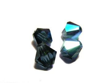 Große Doppelkegelperlen - 6 mm - Montana Blue AB - 20, 100 Stück