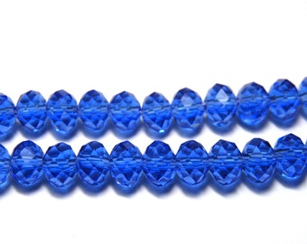 Perles de verre rondes plates à facettes de 6 mm (perles rondelles) - Bleu saphir