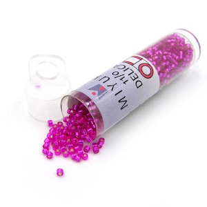 11/0 (1.6x1.3 mm) Miyuki Delica Japanese Seed Beads - 7.2 g Vial - Bright Fuchsia Silver Lined DB 1340