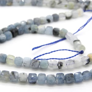 4.5 mm Medium Faceted Cube Devil Blue Aquamarine Beads - Strand