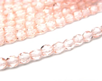 4 mm Round Faceted Fire-polished Czech Glass Beads (50 pc.) - Rosaline Pink