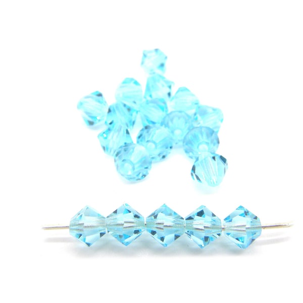 6 mm (0.24 inch) Czech Superior Crystals MC Faceted Bicone Beads - Aqua (24 Beads)