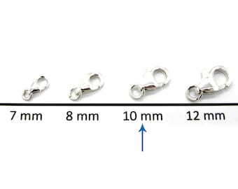 Mittelgroßer 925 Sterlingsilber Karabiner-Verschluss, Karabinerschließe mit offenem Ring - 10 mm - 2 od. 10 Stück
