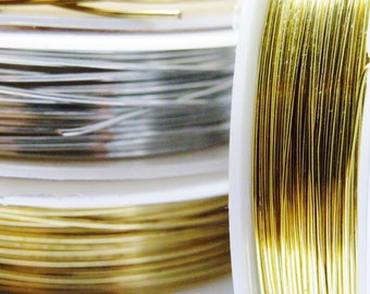 Alambre redondo, fino y económico para manualidades y joyería, calibre 24, 0,5 mm (0,020 pulgadas), 9 m (10 yardas), color plata o dorado de 9 quilates.