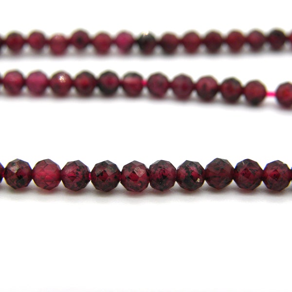 2.5 mm Mini Round Faceted Natural Garnet Beads, Tiny Facet Cut Gemstone Seed Beads - 1 Strand or 40 Beads