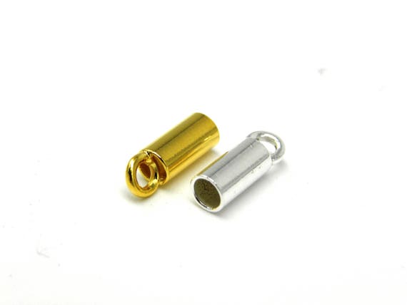 10 x 3 mm Sterling Silver 925 Cord Ends for 2.5 mm Cord (14 GA) - End Caps - Silver 925 or 24K Gold Plated Silver - 2 Pc.