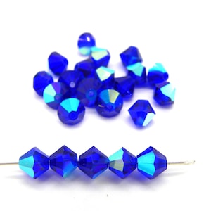 6 mm (0.24 inch) Czech Superior Crystals MC Faceted Bicone Beads - Cobalt Blue AB - 24 Beads