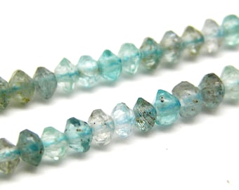Kleine facettierte Apatit-Doppelkegel-Perlen, geschliffene Edelstein-Rhomben, kegelförmige Apatit-Rondelleperlen - 3 mm - Hellblau - 25 pc