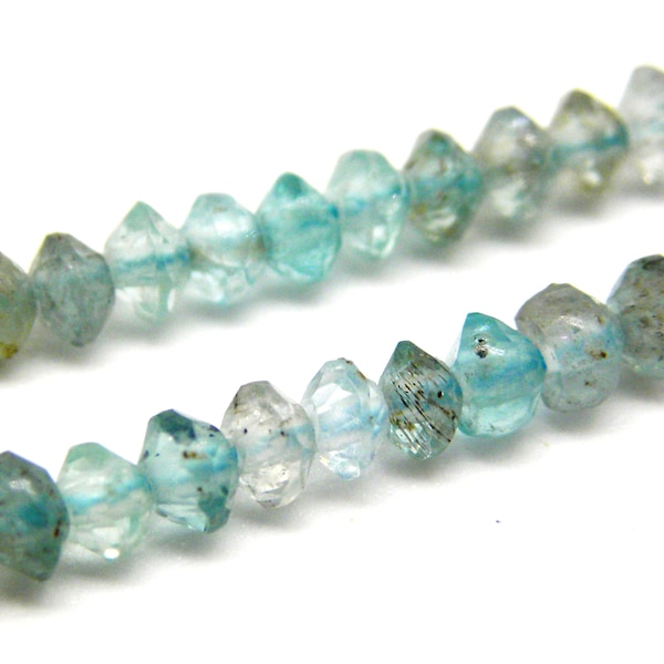 3 mm Small Faceted Apatite Bicone Beads, Gemstone Saucer Rondelle Beads - Light Blue - 25 pc