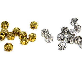 5 mm Tibetan Style Metal Rose Beads, Flower Beads - Antique Silver or Gold - 20 pc