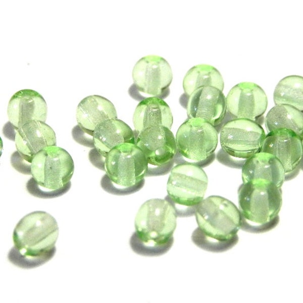 Runde tschechische Glasperlen, gepresste Perlen 4 mm - Chrysolite