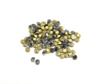 100 Pc. Grade AA Back-Foiled Glass Rhinestone Chatons - Foil-Backed Diamond Shape - Choice of Sizes - Black Diamond (Grey)