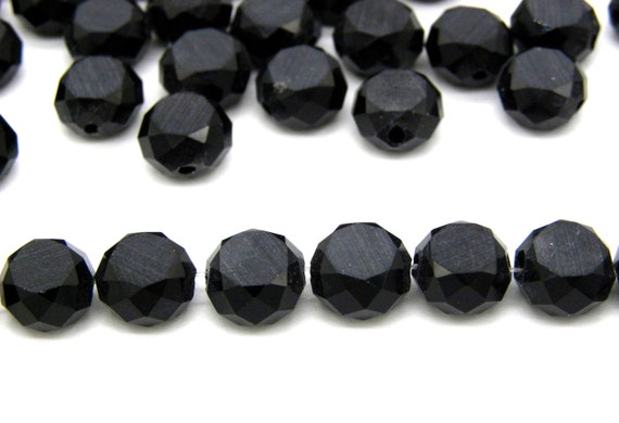 Glass Beads Round Faceted Black 8mm