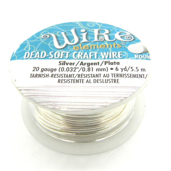 0.8 mm - 20 GA - The Bead Smith Wire Elements Round Craft/Jewellery Wire - 5.4 m (6 Yd) - Dead-Soft - Non-Tarnish Silver