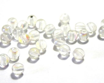 4 mm Round Czech Glass Beads, Round Bohemian Pressed Beads - Crystal AB