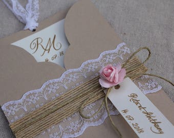 Invitation Pocket range. Romantic chic. Burlap