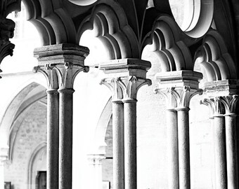 Black and White of a French Cloister - Printable Instant Digital Download - Wall Art