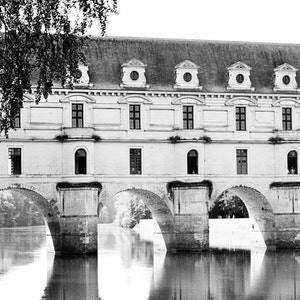 Black and White Chateau de Chenonceau Bridge - Printable Instant Digital Download - Wall Art
