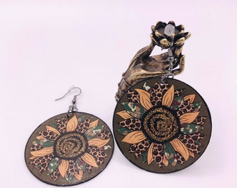 Camouflage Cheetah Sunflower Boho Dangle Earrings