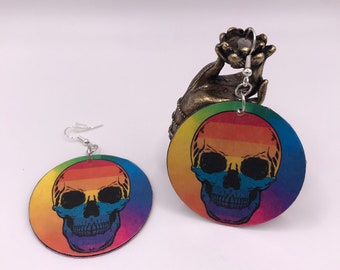 Rainbow Skull Dangle Earrings