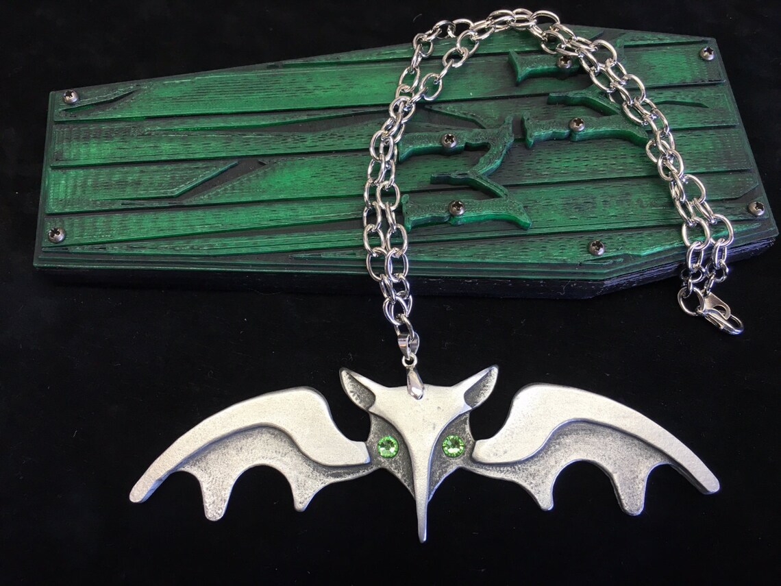 Pewter Lily Munster Bat Necklace Etsy