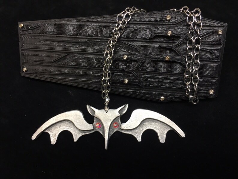 Pewter Lily Munster Bat Necklace Etsy