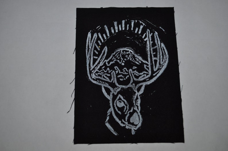 White Tail DeerMountain Hand Printed Patch.