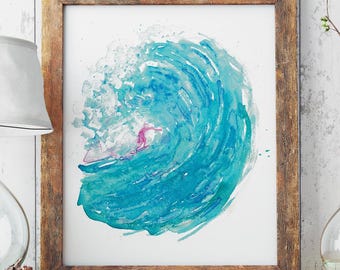 サーフィン 水彩画 アート作品 水彩画 風景画 海の絵 海 サーフィン サーフィンの絵 絵画