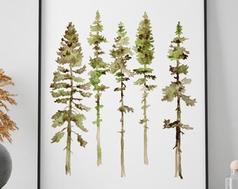 Pine trees Watercolor Painting Print Print Gift Wall Decor Home Wall Art Forest Evergreens Cedar Spruce balsam fir woods woodland botanical
