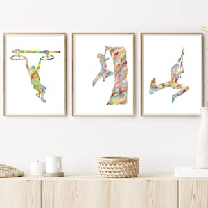 Conjunto de 3 pistas de obstáculos ninja homem aquarela impressão cartaz presente arte da parede decoração casa quarto berçário arte marcial ninjutsu worrier lutador