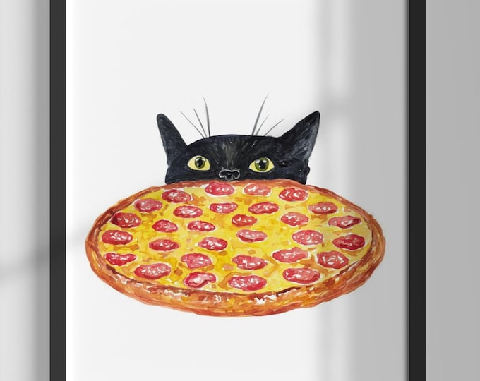 Set of 3 Black Cat Toilet Painting Wall Poster Watercolor Art Decor ...