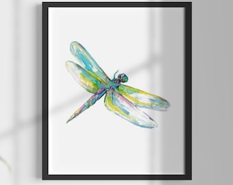 Dragonfly painting watercolour bright colorful Wall Art Bug Biology Insect Tiger Rainbow Illustration Butterfly Print Wing Nursery Colorful