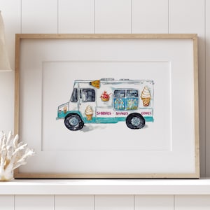 Icecream truck print Kids room wall decor painting watercolour ink Art Illustration boy girl car vehicle Nursery Ice Cream Van