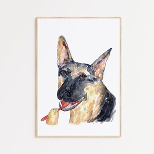 Hund Deutscher Schäferhund Zähneputzen Bad Aquarell Malerei Druck Kunst Badezimmer Zimmer Waschraum Zahnbürste Baby Wand Poster Dekor