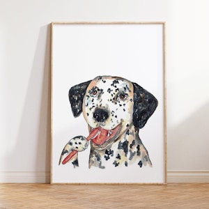Hund Dalmatiner Zähneputzen Bad Aquarell Malerei Druck Kunst Badezimmer Zimmer Waschraum Zahnbürste Baby Tier Wand Poster Dekor Haustier Hund