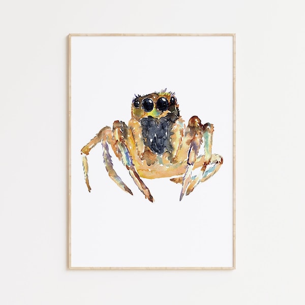 Jumping Spider painting watercolour ink iridescent Wall Art Bug Halloween Insect Goth Steam Punk Illustration Print Nursery Colorful Fly