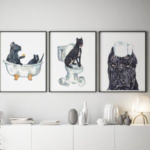 Set van 3 Cane Corso hondentoilet schilderij muurposter aquarel kunst decor print huisdier tekening badkamer optreden grappige badkamer bad badkuip wasruimte