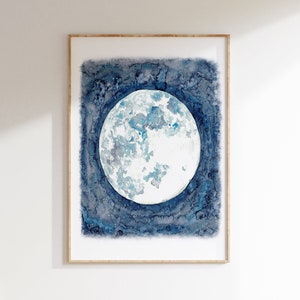 Mond-Druck, Aquarell-Druck, Mondphasen-Druck, schwarz, himmlisches Geschenk, Wanddekoration, Wandkunst, Luna-Kunst, Mondmonde, ungerahmt