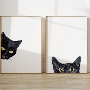 peeking black cat poster, cute cat print, home decor,... Set of 2 Black Cat Peeking Painting Wall Poster Watercolor Art Colorful ...