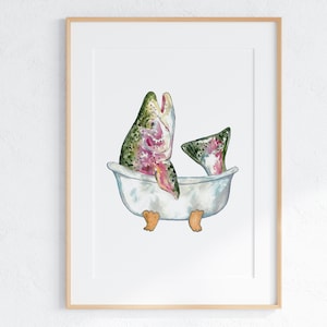 Vis forel nemen bad aquarel print kunst badkamer kamer wasruimte douche bad bad zee nautische oceaan muur poster decor modern