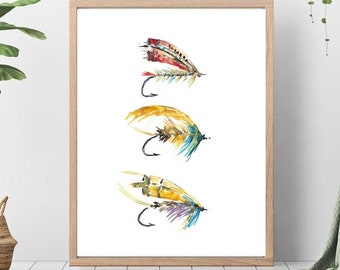 Vliegvissen lokken aquarel schilderij print kunst, dier, illustratie, Zee kunst, zeeleven kunst, nautische, oceaan kunst poster decor moderne