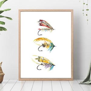 Fliegenfischen Köder Aquarell Malerei Druck Kunst, Tier, Illustration, Meer Kunst, Meer Leben Kunst, nautische, Ozean Kunst Wand Plakat Dekor modern