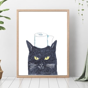 Papel higiénico Black Cat Pintura pared cartel acuarela arte decoración impresión mascota Dibujo baño concierto divertido bañera bañera baño baño regalo