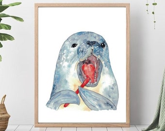 Sellado cepillado dientes baño acuarela pintura impresión arte baño cuarto baño baño cepillo de dientes Vida marina pared póster decoración moderna